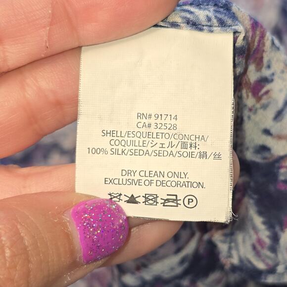 Armani Exchange Silk Top Womens Large Blue Artsy Split Sleeve Blouse Career Work - Picture 4 of 9